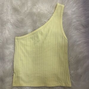1 shoulder yellow crop top